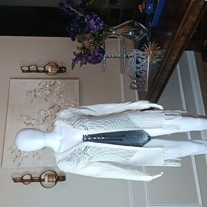 Open-Front Cream Coverups Fringe Cardigan Sweater. Size XL